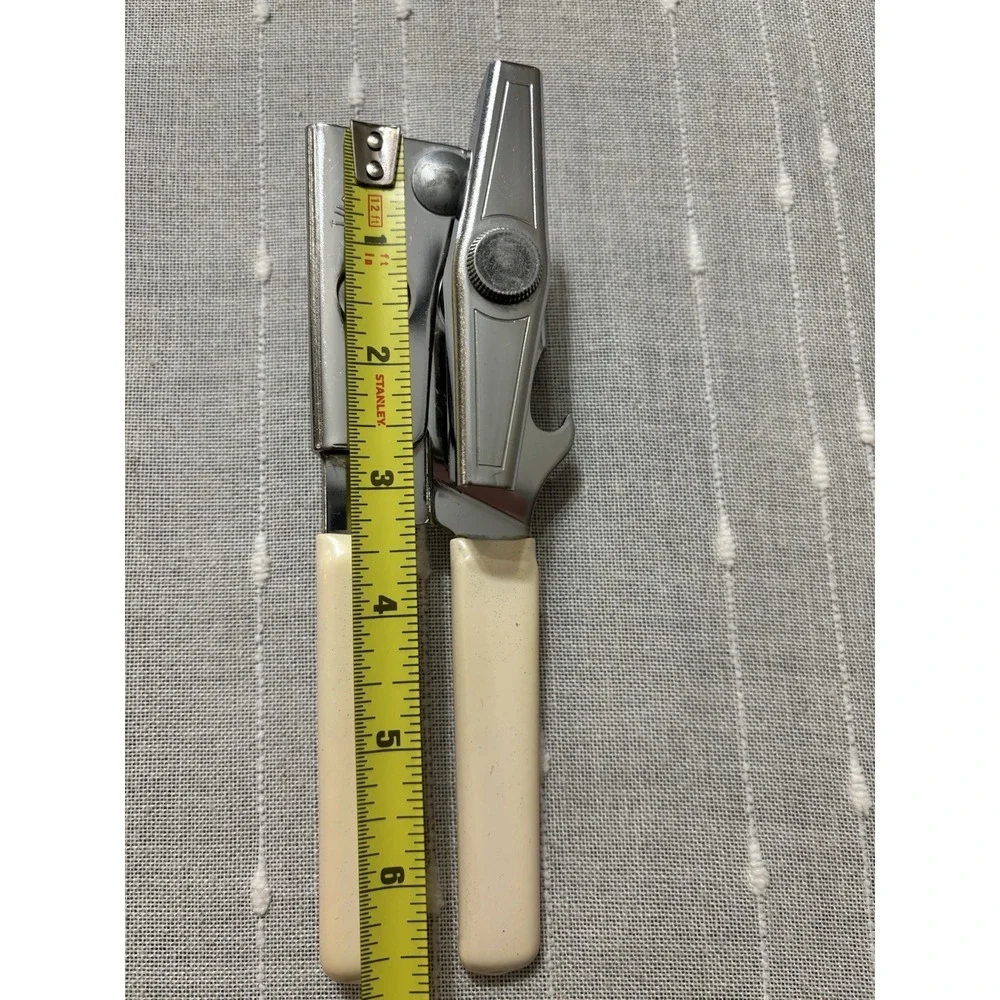 Swing-A-Way Can Opener Ivory Rubber Grips Stainless Steel Made In USA Very Clean